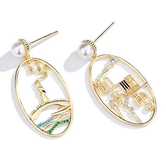 925 Sterling Silver Asian Inspired Earrings with Pearl - Picture 5 of 7